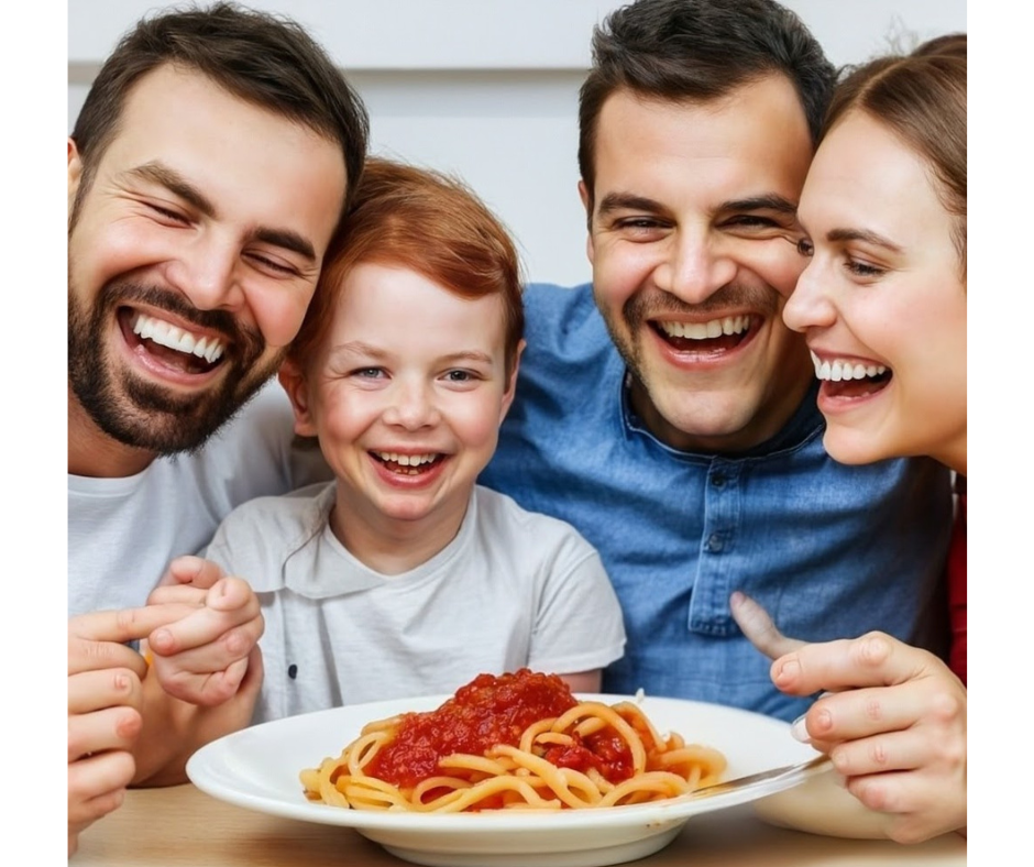 famiglia felice perche sta mangiano un sugo pronto freeko food e beverage